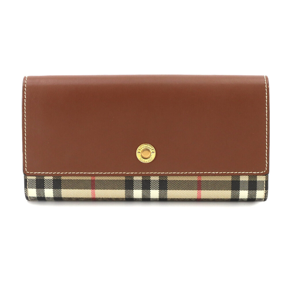 Burberry Nova Check Bi-fold Long Wallet, Leather, Beige/Brown, Gold Hardware,...